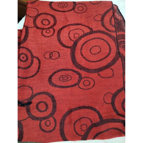 Womens Red and Black Geometric Patterned Pashmina Scarf With Fringe - Picture 5 of 5
